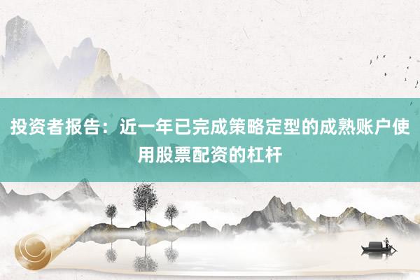 投资者报告：近一年已完成策略定型的成熟账户使用股票配资的杠杆