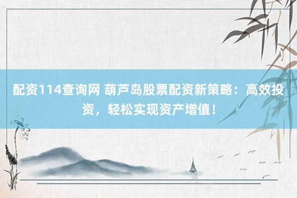 配资114查询网 葫芦岛股票配资新策略：高效投资，轻松实现资产增值！